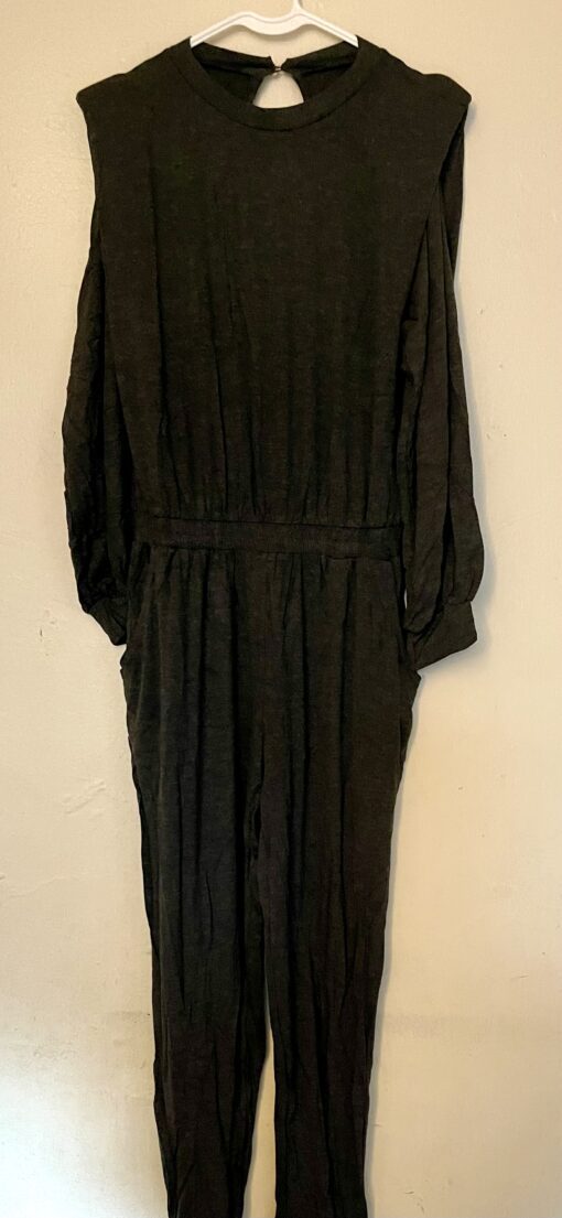 Cherish Long Sleeve Shoulder Pad Elastic Waist Jumpsuit