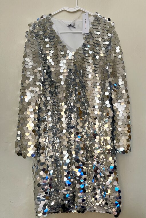 Paillette Sequin V-Neck Long Sleeve Mini Dress