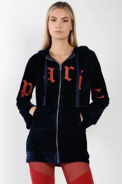 Essue Velvet Zip Up Sweater with Draw String