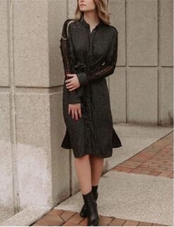 Mustard Seed Pinstripe Black Lace Dress