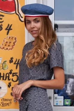 Stylish Denim Red And White Stripe Beret Hat