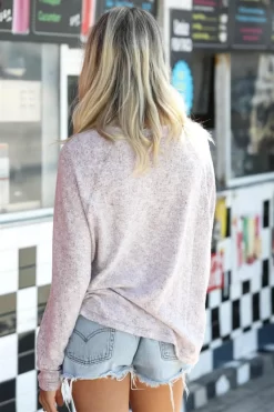 Alternative view of Burgundy Textured Long Sleeve Relaxed Fit Basic Loungewear Top