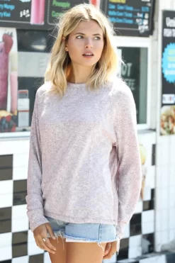 Burgundy Textured Long Sleeve Relaxed Fit Basic Loungewear Top