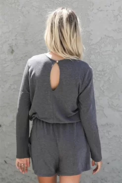 Alternative view of Charcoal Jumpsuit Long Sleeve Adjustable Drawstring Romper