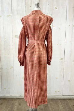 Alternative view of Houndstooth Print with Belt Cold Shoulder Long Sleeve Midi Maxi Shirt Dress